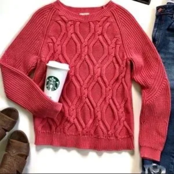 Gap Cable Knit Chunky Coral Coast Salmon Crew Neck Sweater Size M - Picture 2 of 11